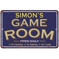 thumbnail image 1 of SIMON'S Blue Game Room Sign Metal 8 x 12 Matte Finish Metal 108120002422, 1 of 1