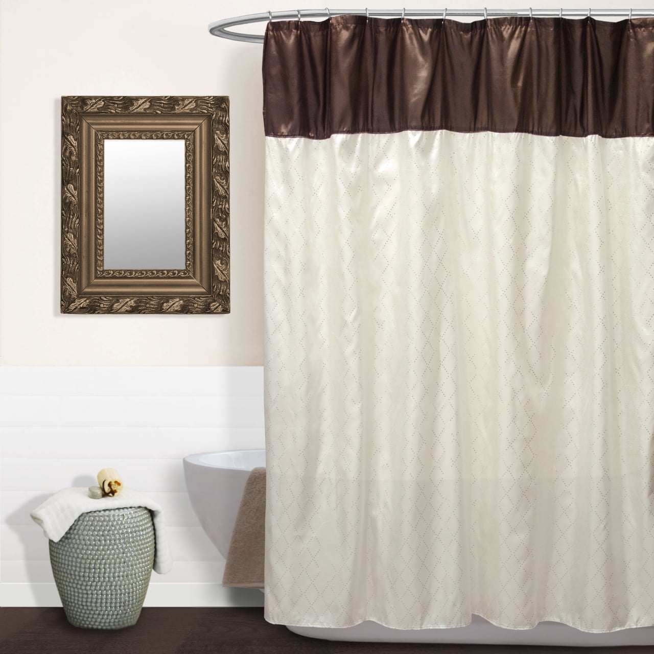 Monaco Shower Curtain, Sequined Taffeta, Kashi Home, 70x72 (Chocolate