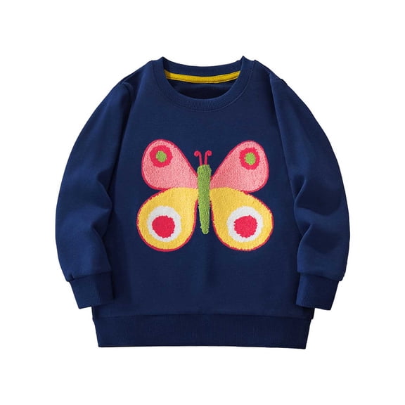 MEZZALL Girls Long Sleeve Round Neck Cute Cartoon Towel Embroidery Print Casual Tops Tee Shirt For Toddler Kids Holiday Clothing