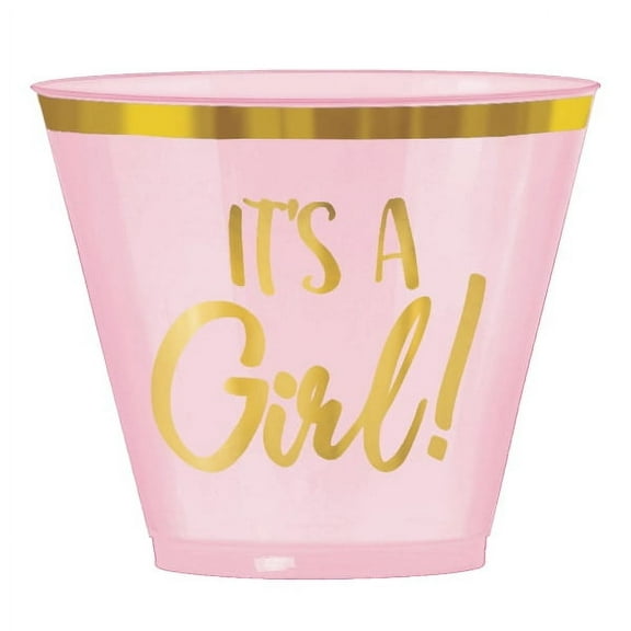 Amscan Oh Baby Girl Plastic Tumblers, 9 Oz, Pink, Pack Of 30 Tumblers