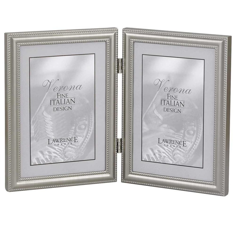 5x7 Hinged Double (Vertical) Metal Picture Frame Pewter Finish with