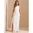 thumbnail image 6 of White One Shoulder Ruched Wrap Maxi Dress With Asymmetrical Ruffle Hem And Draped Detail, 6 of 7