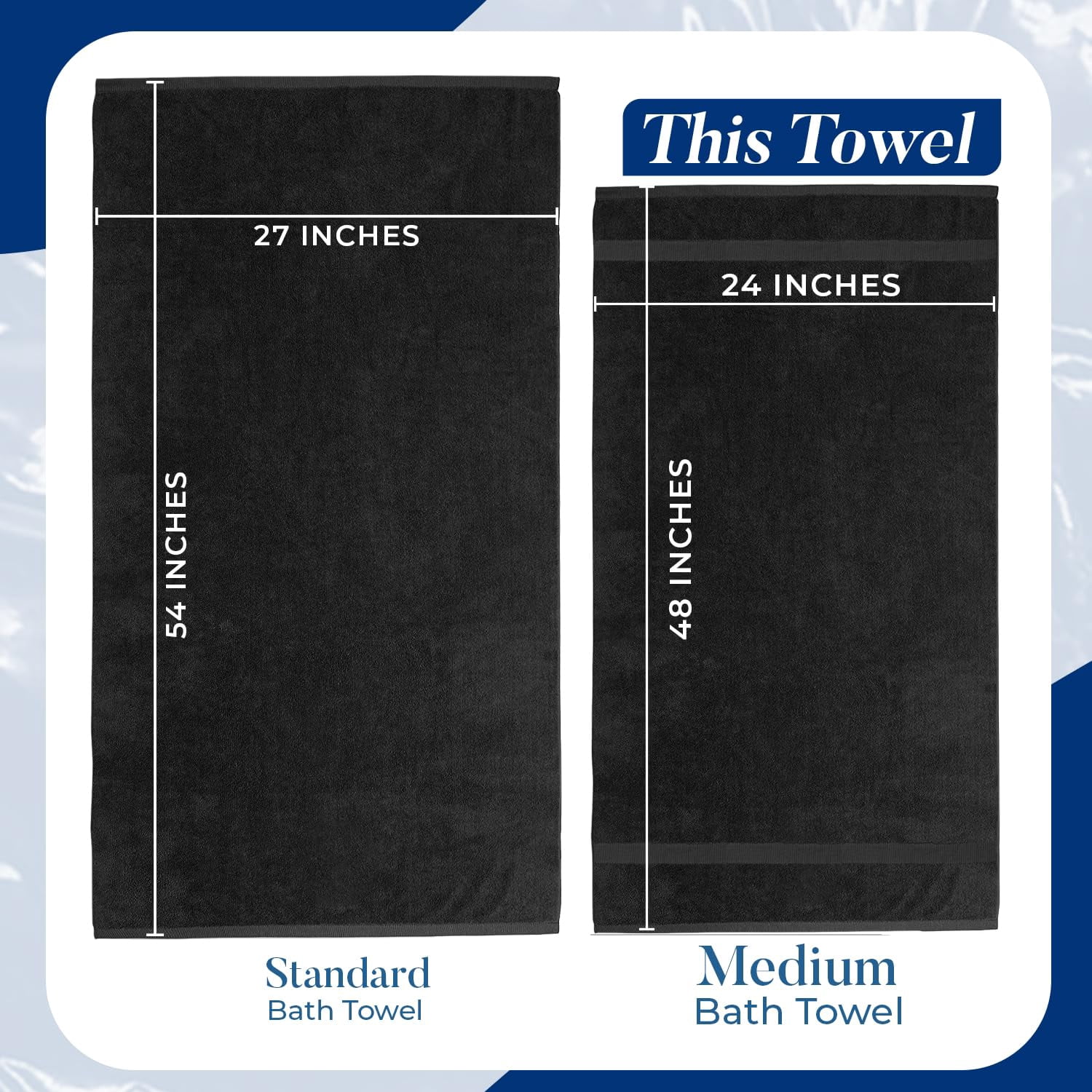 Dan River Bath Towel 6 pack 24x48 in Ultra Soft Quick Drying Cotton Towel - Black