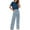 B-Navyblue, variant on Lounge Set Womens 2 Piece Outfits Short Sleeve Round Neck Pajamas Striped Sleepwear Pants for Women S-2XL