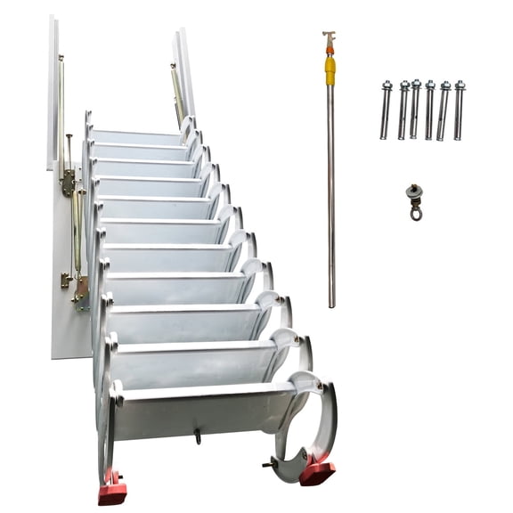 9.2ft Side-mounted Loft Wall Ladder Stairs Hidden Folding Loft Ladder Stairs Pull Down Attic Ladder 11 Steps White Al-Mg Alloy