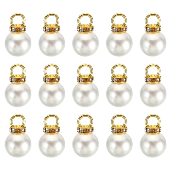 Uxcell 12mm Faux Pearl Pendants Drops, 100 Pack Round Imitation Pearl Beads with Rhinestone, Golden White