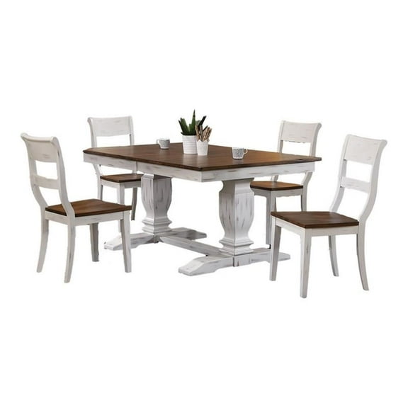 5-Pc Rubberwood Dining Set in Cocoa Brown/Cotton White
