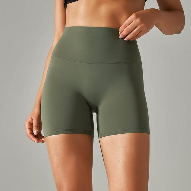 LOVZFMLL Woman Solid Color Elastic High Waist Yoga Shorts Slim Pants Army Green L