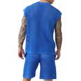 thumbnail image 3 of Ceisia Men Mesh Knit Sleeveless V Neck Tank Top Matching Shorts Set Solid Slim Fit Two Piece Casual Daily Outfit Suit Blue M Gift, 3 of 8