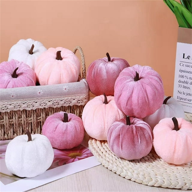 Ensemble de Citrouilles en Flanelle de Velours pour Fête d'Automne Action de Grâce Centre de Table 12 Pcs