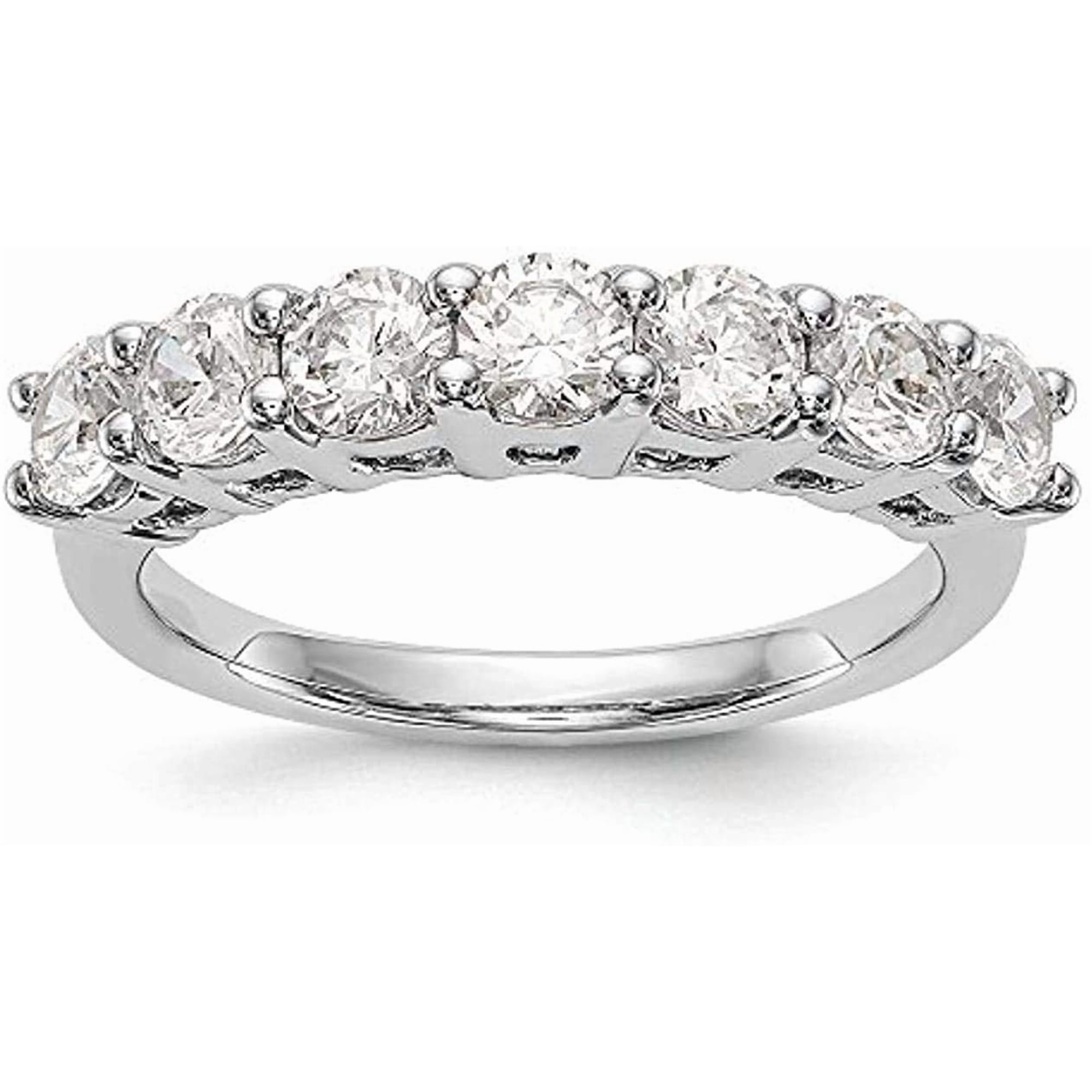 HDD 2 Carat Round 7-Stone Diamond Wedding Anniversary Stackable Ring Band Premium Collection Platinum Size: 7.5