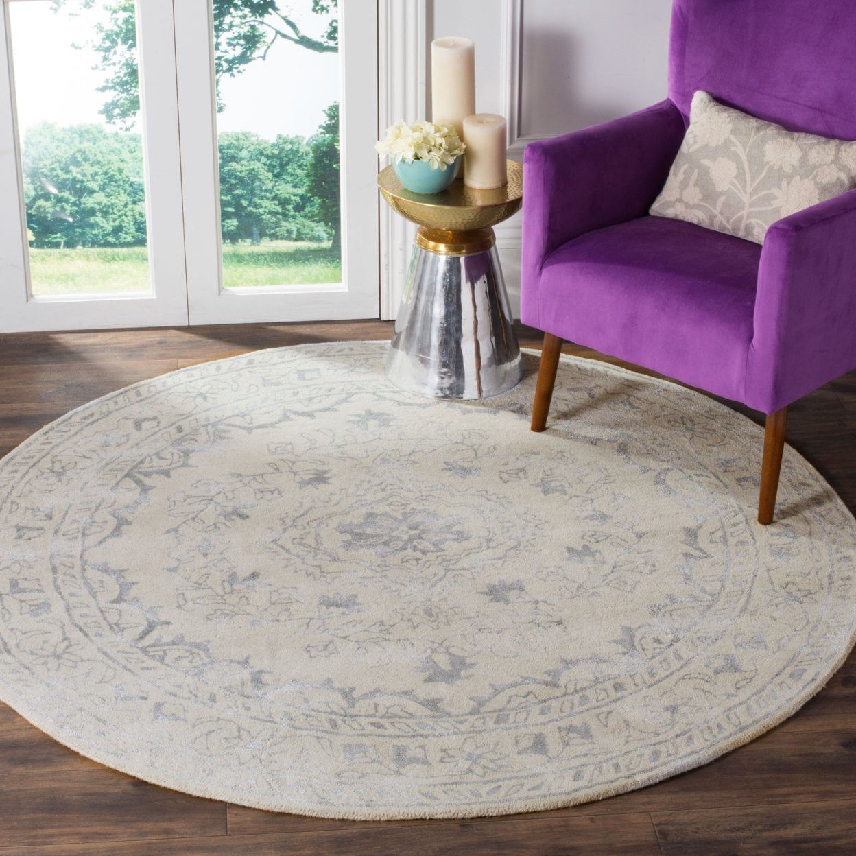 SAFAVIEH Glamour Gaia Floral Bordered Wool Area Rug, Light Grey, 2' x 3'