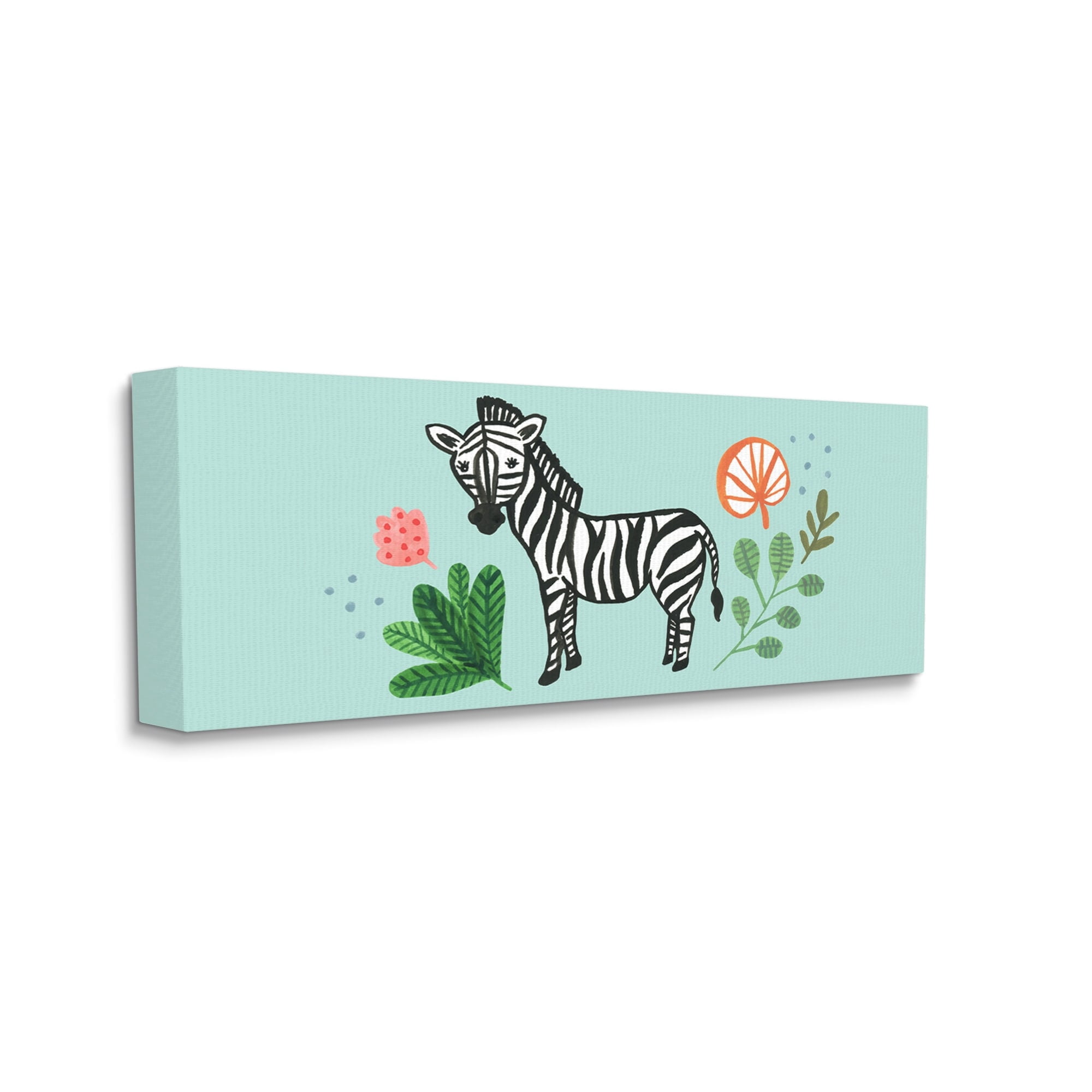 Stupell Industries Whimsical Zebra Botanical Plant Border Design Kids Painting Gallery-Wrapped Canvas Print Wall Art, 48 x 20, Design by Heather Strianese