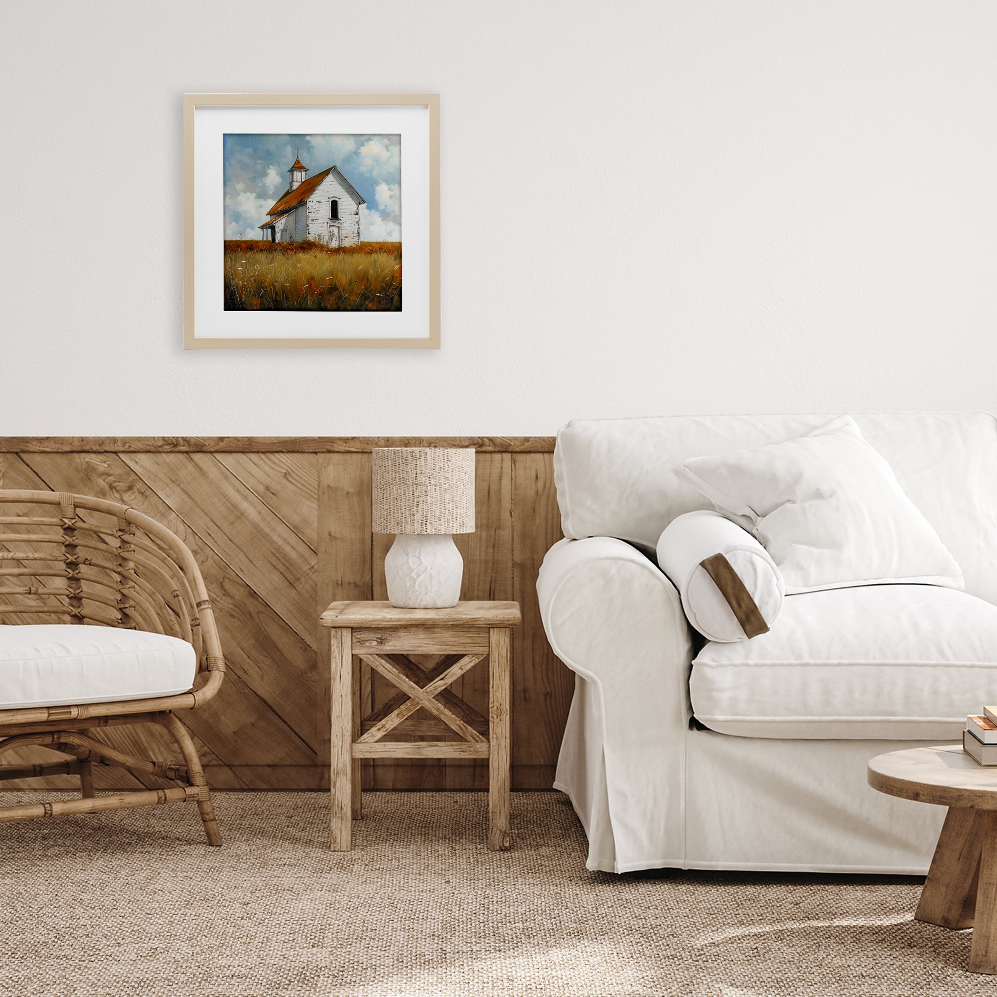 Stupell Industries Rustic Church in Field Birch Framed Print Under Glass, design by Creative Studio