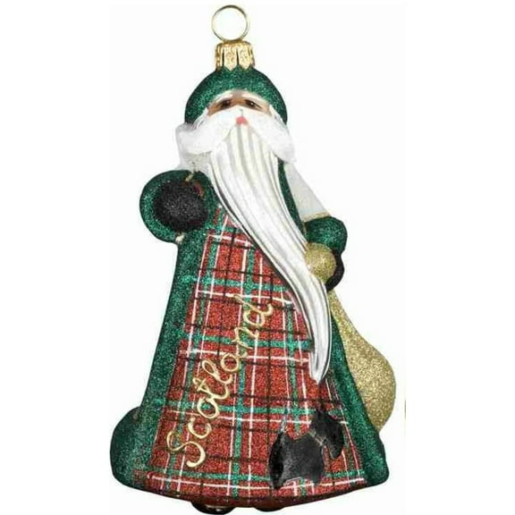 Joy to the World Scotland Scottish Santa with Castle Polish Glass Glitterazzi Christmas Ornament
