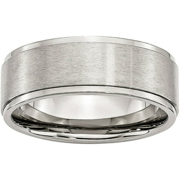 Stainless Steel Ridged Edge 8mm Brushed and Polished Band