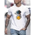 thumbnail image 1 of Camiseta creativa con estampado gráfico de astronauta de dibujos animados para hombre, camiseta informal de manga corta con cuello redondo, ropa para exteriores de verano., 1 of 5