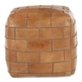thumbnail image 4 of Brown Leather Cobbler Pouf Ottoman, Industrial Square Footstool with Patchwork Stitching for Living Room Seating Decor, 4 of 8