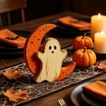 thumbnail image 2 of Chmadoxn 5.9" Cute Wooden Halloween Figurine Decor, Hand-Carved Rustic Freestanding Tabletop Ornament with Big Eyes, Weathered Wood Statue for Home Mantel Tiered Tray Shelf, 2 of 7