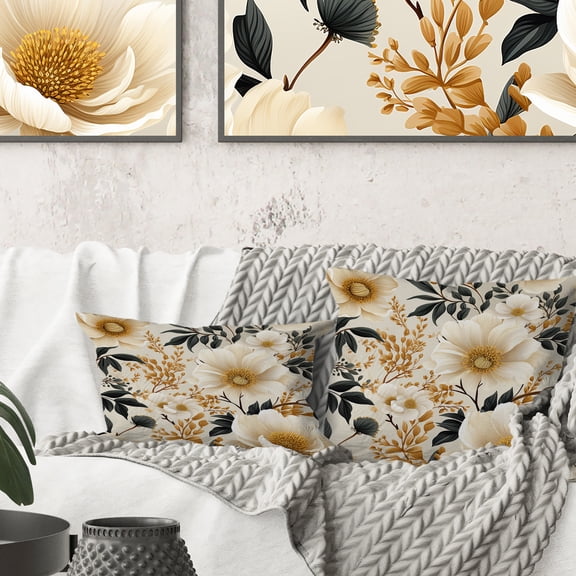 Designart "Antique Ivory Floral Harmony II" Floral Printed Throw Pillow