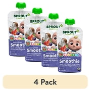 (4 pack) CoComelon Sprout Organics Toddler Food, Organic Berry Grape Dairy Free Smoothie, 4 oz Pouch