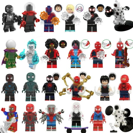 24 Pcs Superhero Spidarman Mini Figures Building Blocks Set, Super Hero Action Figures Stitching Toys Collectible Christmas Birthday Gift for Kids Boys Fans