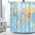 thumbnail image 2 of Cortina de ducha con mapa del mundo, geografía, mapa global, país, océano, montañas, países, capitales, ciudades, azul, decoración de baño, tela de poliéster impermeable con ganchos, azul, 2 of 4