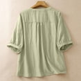 thumbnail image 3 of Vestidos Casuales Para Mujer, Blusas De Mujer De Moda Blusa de lino sintético con bordados para mujer, manga corta, cuello en V y botones, 3 of 8