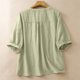 thumbnail image 3 of Vestidos Casuales Para Mujer, Blusas De Mujer De Moda Blusa de lino sintético con bordados para mujer, manga corta, cuello en V y botones, 3 of 8