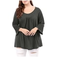 thumbnail image 2 of ClodeEU Women's Plus Size Raglan Sleeve Top ,Pleated Round Neck 3/4 Sleeve Loose Fit Blouse Dark Gray,Womens Plus XL, 2 of 8