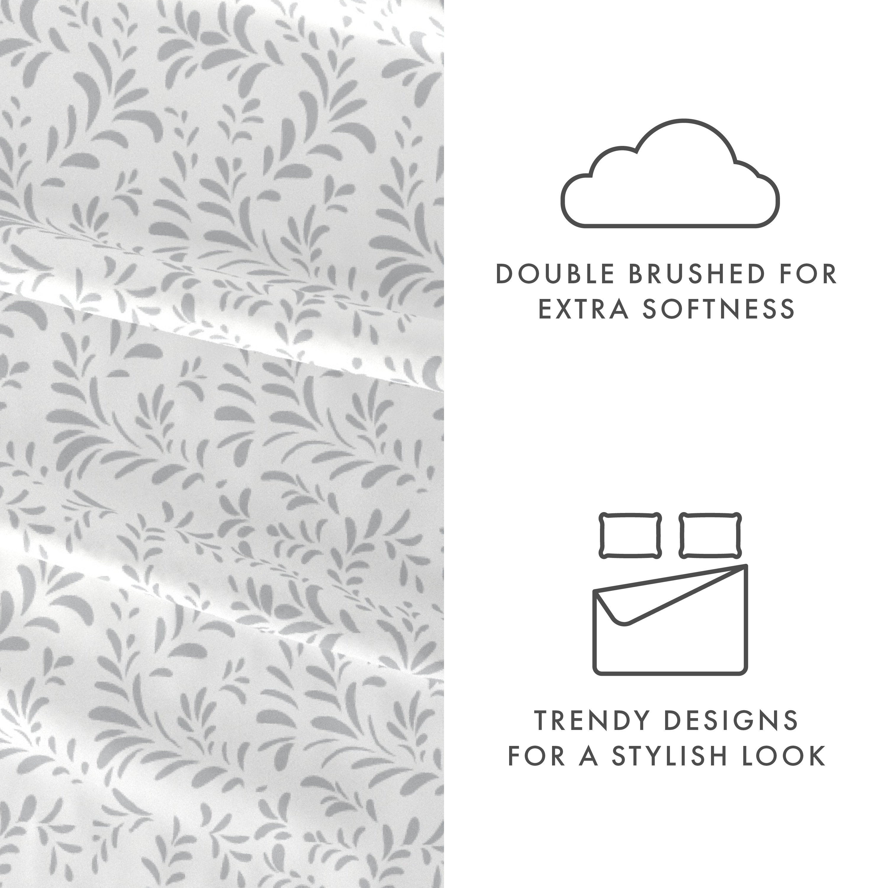 Noble Linens 4 Piece Pattern Microfiber Bed Sheets Set, Light Gray Ultra Burst of Vines, King