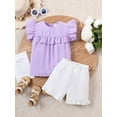 thumbnail image 2 of 7Y Little Girls Outfits 7Y Girls 2PCS Summer Short Sets Little Girls Short Sleeve Round Neckline Top Shorts Set Purple, 2 of 9