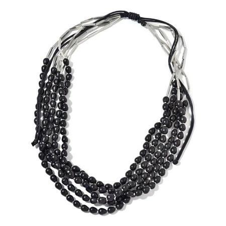 - Multi Strand Necklace for Women Black Wooden Beads on Black Cord 28
