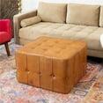 thumbnail image 2 of Bumble Mid-Century Modern 27.5-inch Square Genuine Leather Ottoman inTan, 2 of 3