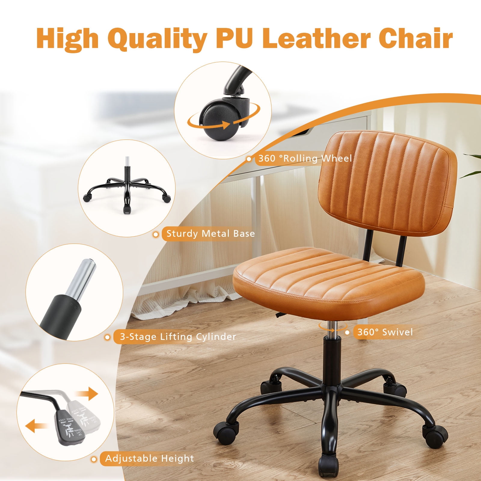 Concetta Low Back Height Adjustment and Lumbar Support Office Desk Chair, Brown