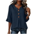 thumbnail image 2 of Women's Casual 3/4 Sleeve Button Blouse Solid Color Top Pullover, 2 of 7