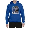 thumbnail image 2 of Wolves and the Moon in the Winter Night | Mens Animal Lover Hooded Sweatshirt Graphic Hoodie, Royal, Medium, 2 of 3