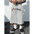 thumbnail image 2 of Men's Letter Print Knee Length Sweat Shorts, Drawstring Elastic Waist Wide Leg Casual Jersey Shorts with Side Pockets, 2 of 7