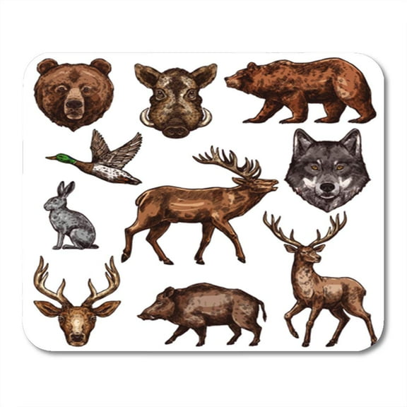 SIDONKU and Bird Sketch of Wild Forest Bear Deer Duck Mousepad Mouse Pad Mouse Mat 9x10 inch