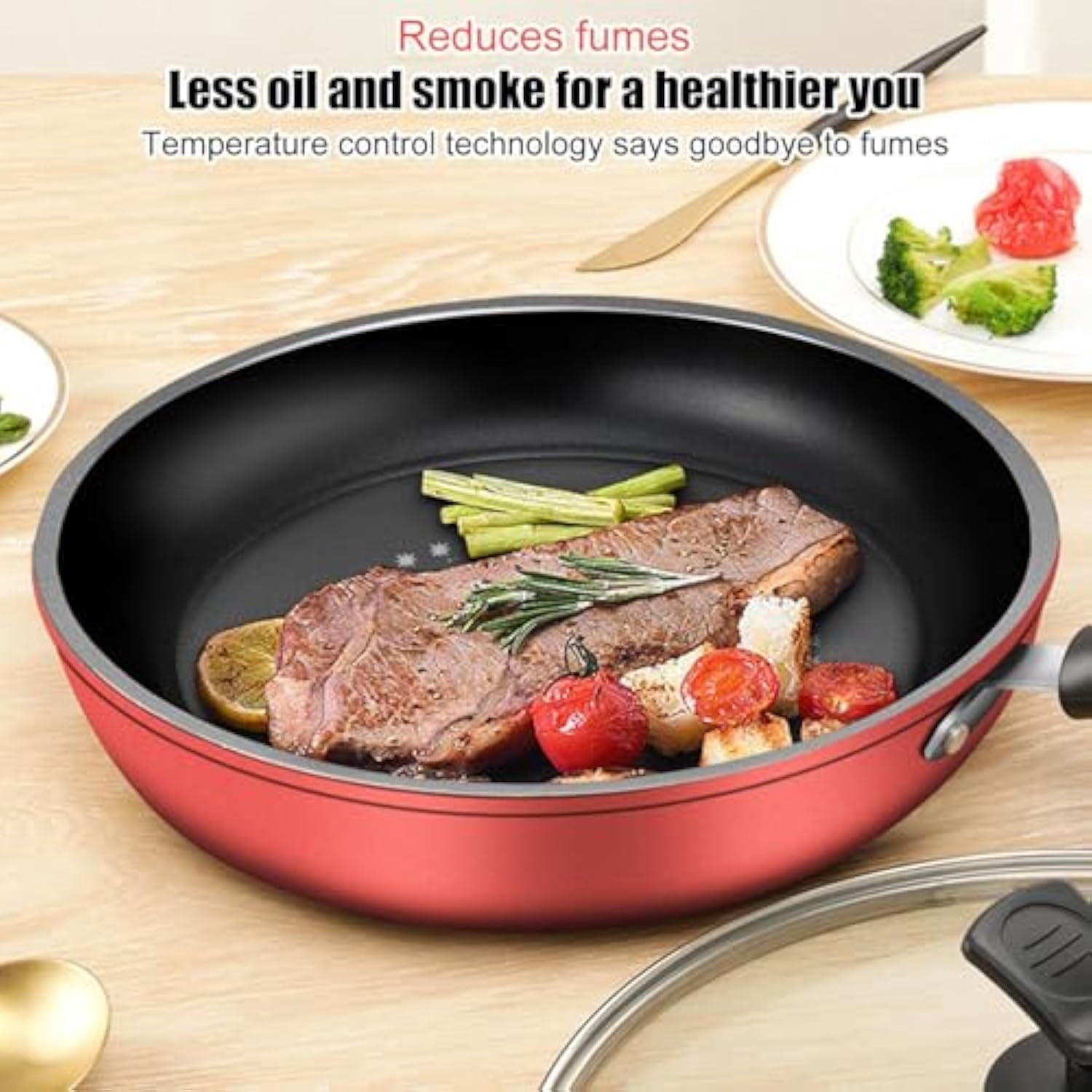 Non Stick Frying Pans - Induction Nonstick Frying Pan With Lid | Deep Non-Stick Cooking Pans | Ergonomic Cooking Skillet | 26cm Kitchen Tool For Breakfast Pancake Dinner Steak Snacks