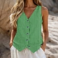 thumbnail image 2 of ATOYSOY Womens Fashionable Striped Sleeveless Vests V Neck Button Down Breathable Waistcoat Loose Comfortable Casual Tops Fashion Apparel For Summer Daily Beach Street Wear, 2 of 5
