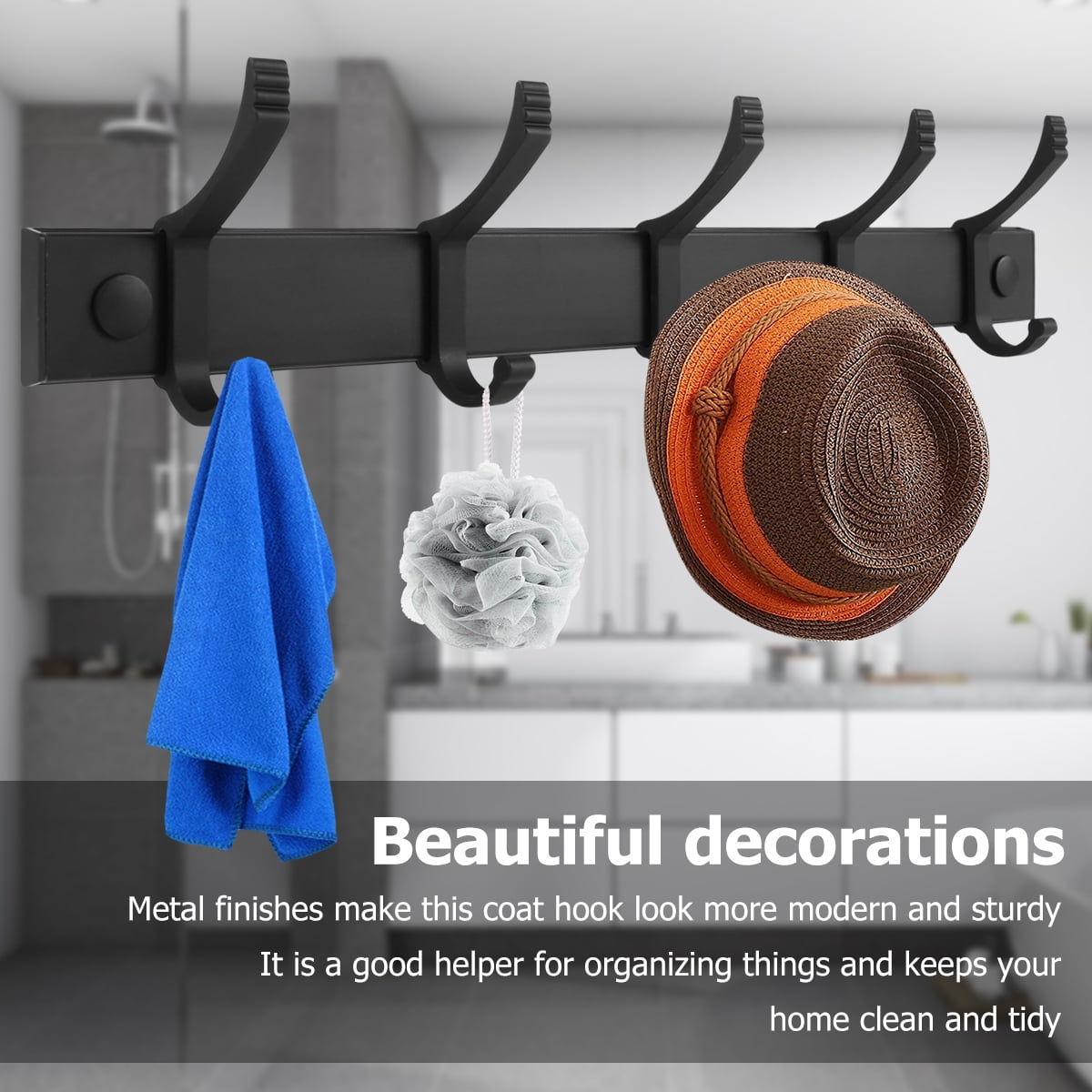 Dznils Hook Rack Rail Coat Hanger Towel Rack Adhesive Wall Mount For Hanging Clothes, Hats, Bag, Bathroom, Bedroom, Kitchen (13.9 x 3 inches)