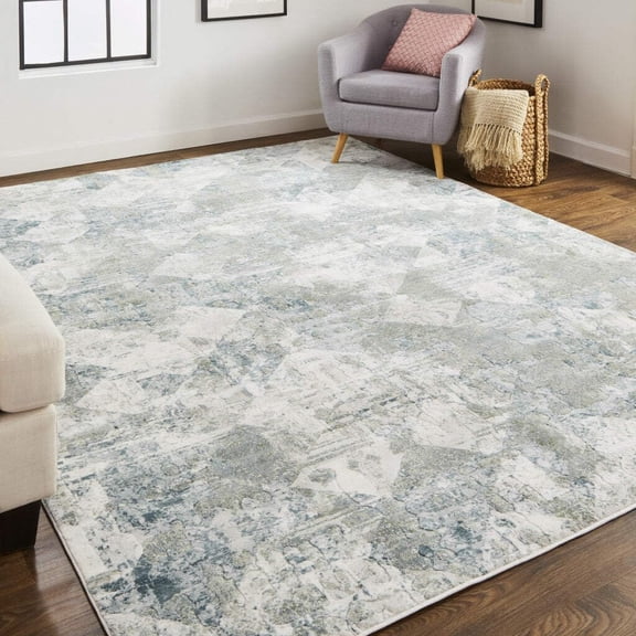HomeRoots 512905 8 ft. Green & Ivory Patchwork Distressed Stain Resistant Runner Area Rug