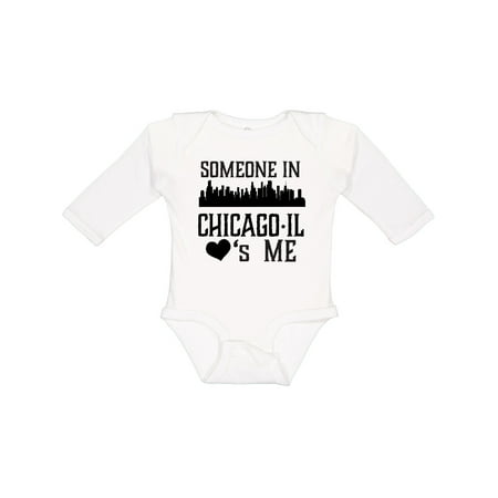

Inktastic Chicago Illinois Someone Loves Me Skyline Gift Baby Boy or Baby Girl Long Sleeve Bodysuit