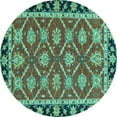 thumbnail image 1 of Ahgly Company Machine Washable Indoor Round Abstract Turquoise Blue Modern Area Rugs, 8' Round, 1 of 4
