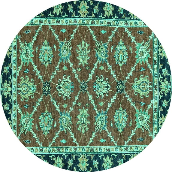Ahgly Company Machine Washable Indoor Round Abstract Turquoise Blue Modern Area Rugs, 7' Round