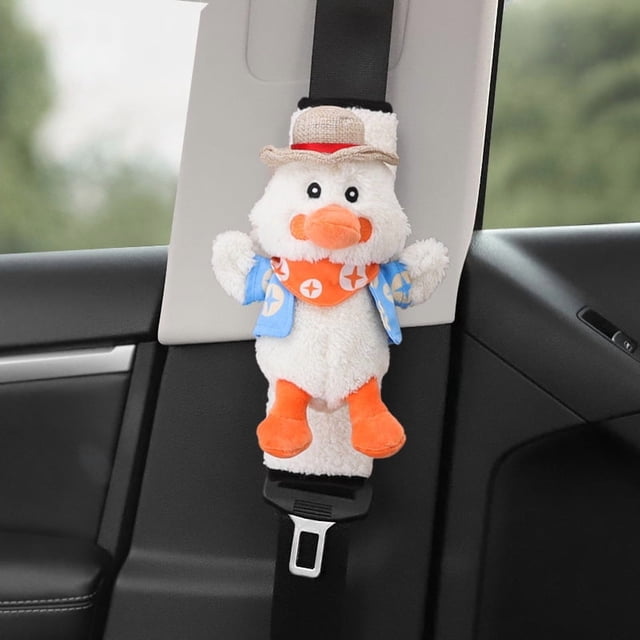 1 protector de cinturón de seguridad para niños (pato, blanco), funda de algodón para cinturón de seguridad, cómodo cojín de seguridad con dibujos de animales, arnés de hombro extraíble, lavable.