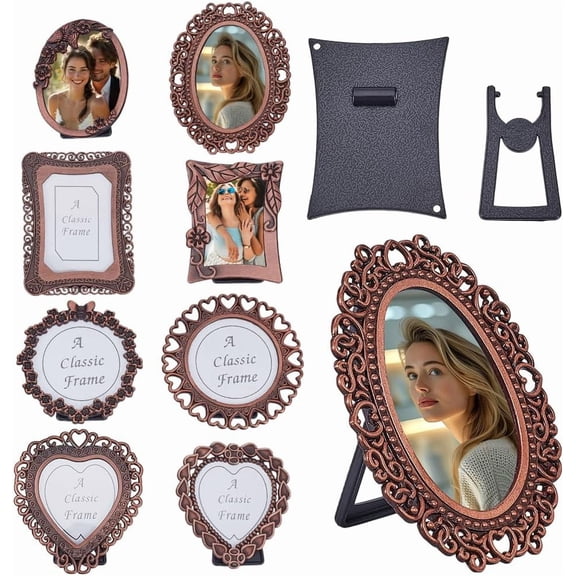 1Bag Retro Tin Alloy Photo Frame Stands for Photo Props Decor Accessories Heart/Flat Round/Oval Red Copper 38-64.5x22.5-62.5x2.5-7mm