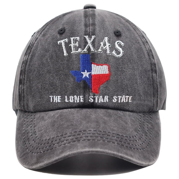 Texas Lone Star State Hat, TX States Flag Map Shape Embroidered Adjustable Washed Baseball Cap