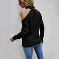 thumbnail image 4 of oqasdz Women Sweaters Solid Color Off Shoulder Tops Crossed V Neck Long Sleeve Crop Halter Pullover Sweaters Fashion Casual Versatile, 4 of 5